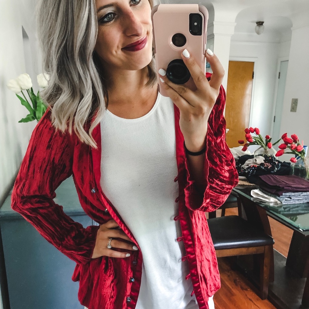 Isabella Bird Red Velvet Rayon Cardigan P - Picture 5 of 6